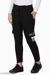 Black printed cotton blend ankle-length joggers for women - stylish, fashionable, XS26-XXXL40